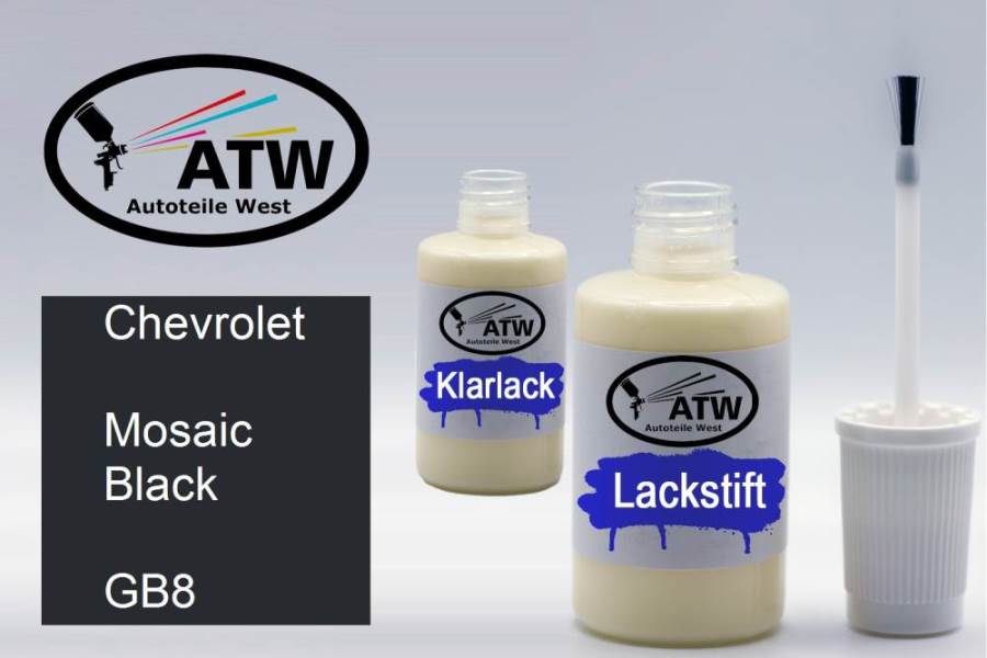 Chevrolet, Mosaic Black, GB8: 20ml Lackstift + 20ml Klarlack - Set, von ATW Autoteile West.